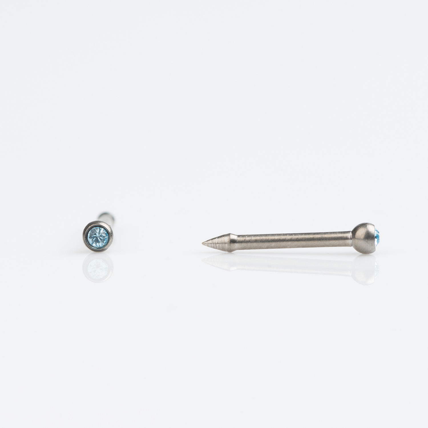Medisept™ Polished Titanium Aquamarine Crystal Nose Piercing Stud – 1mm Post – 2mm