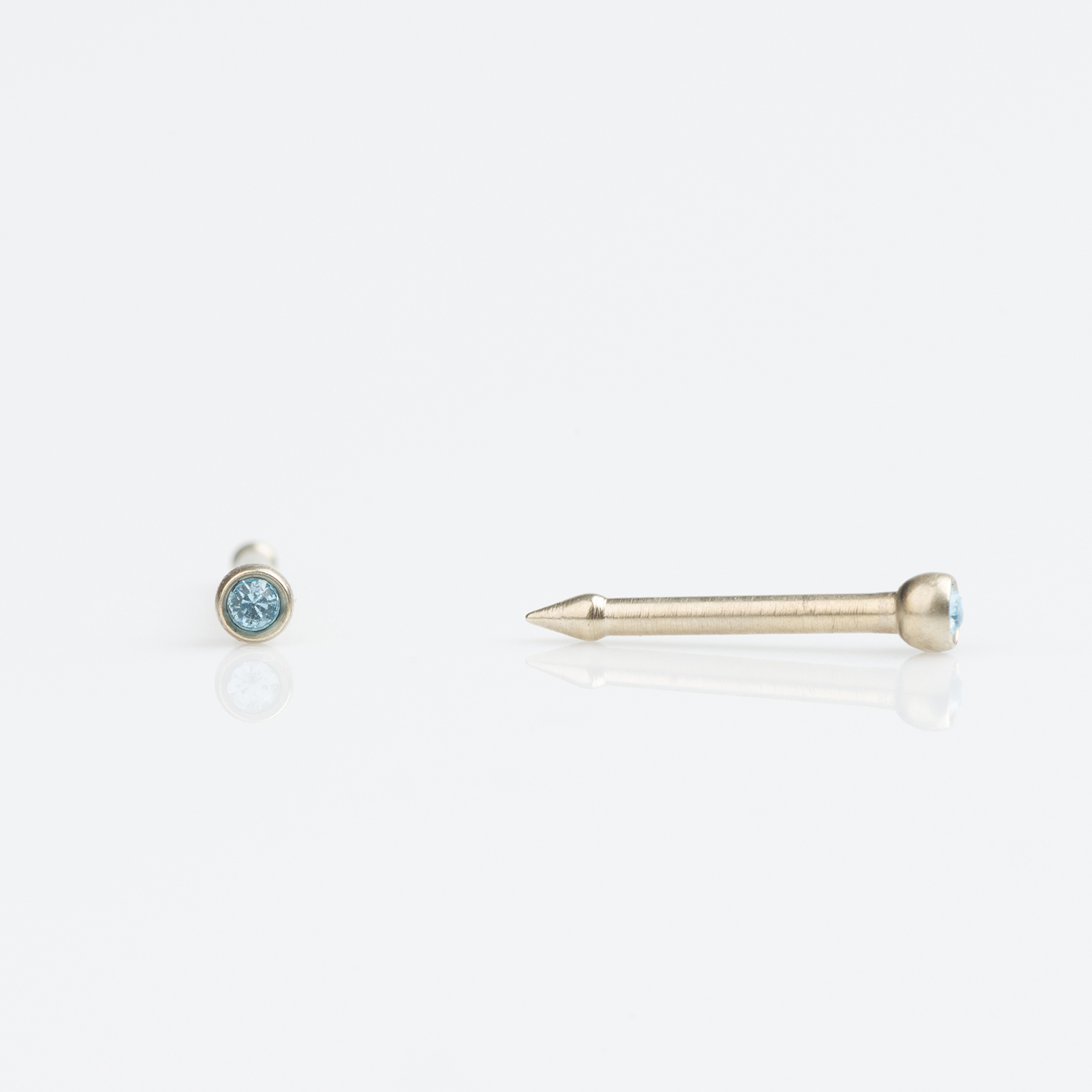 Medisept™ Champagne Titanium Aquamarine Crystal Nose Piercing Stud – 1mm Post – 2mm