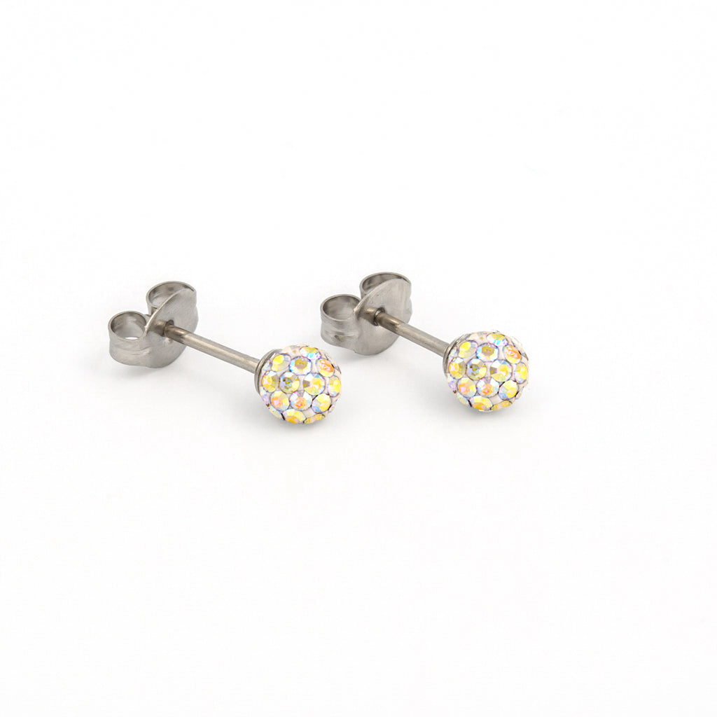 Sensitive™ Sterilized Fireball Fashion Studs – Aurora Borealis Crystal – 4.5mm – Stainless Steel