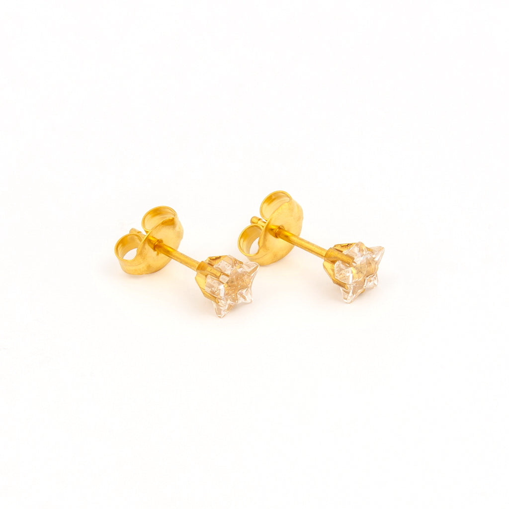 Sensitive™ Sterilized Star-Cut Prong-Set Cubic Zirconia Fashion Studs – 5mm – Gold-Plated