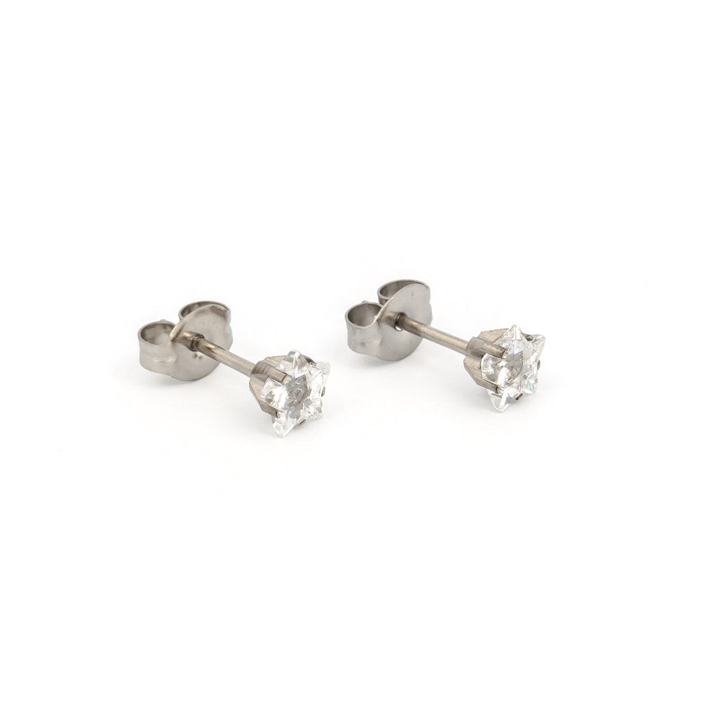 Sensitive™ Sterilized Star Cut Prong-Set Cubic Zirconia Fashion Studs – 5mm – Stainless Steel
