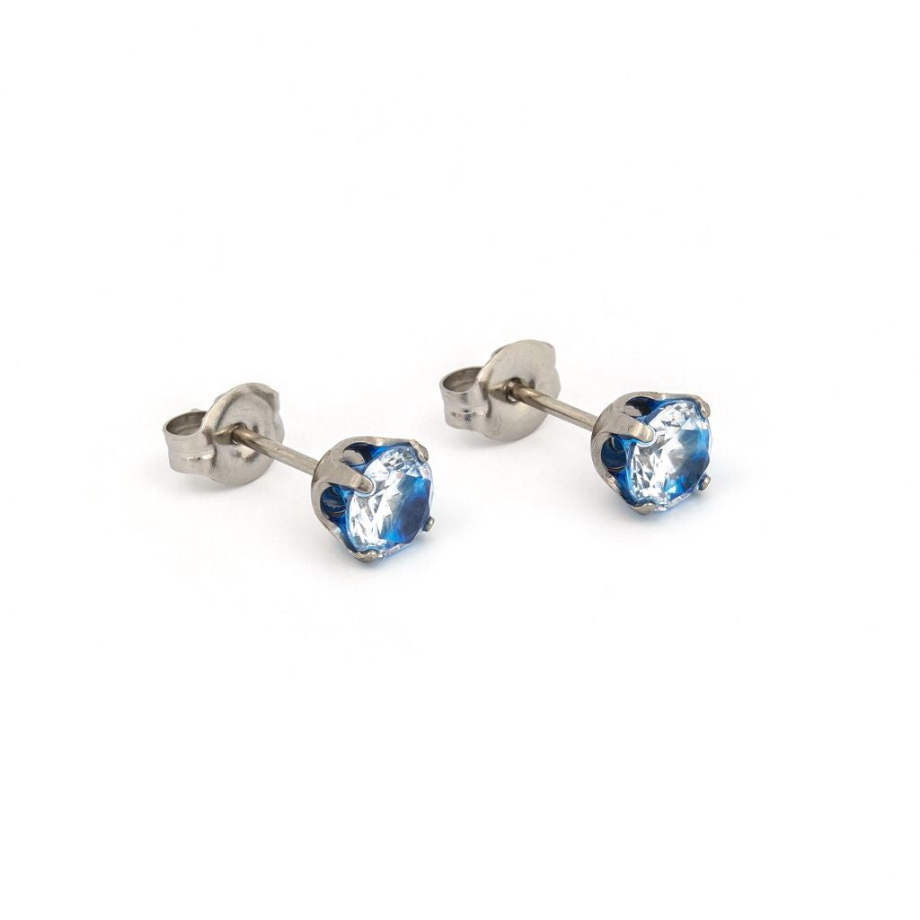 Sensitive™ Sterilized Prong-Set Cubic Zirconia Fashion Studs – Neon Blue – 5mm – Stainless Steel