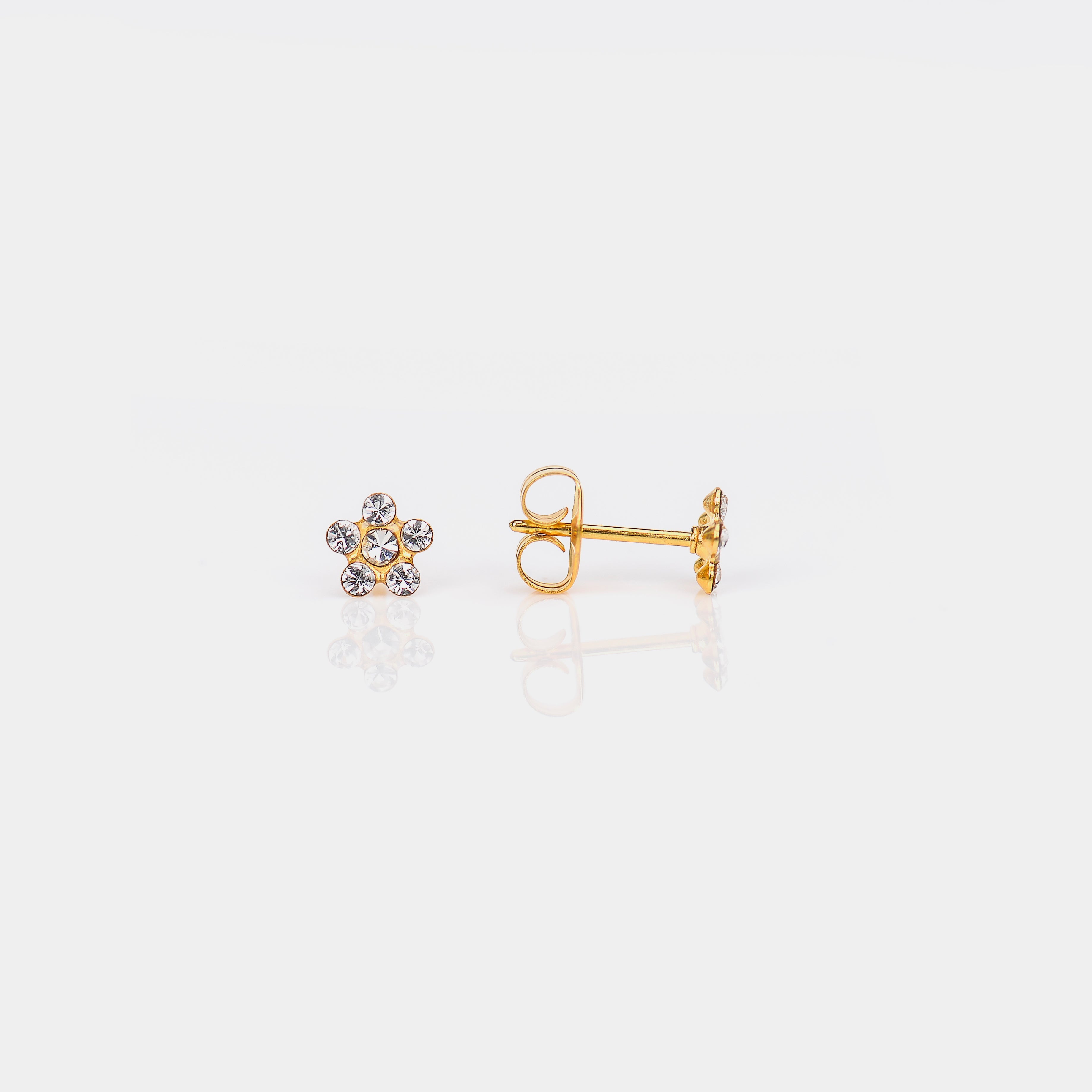Sensitive™ Sterilized Daisy Cubic Zirconia Fashion Studs – April Crystal – Gold-Plated