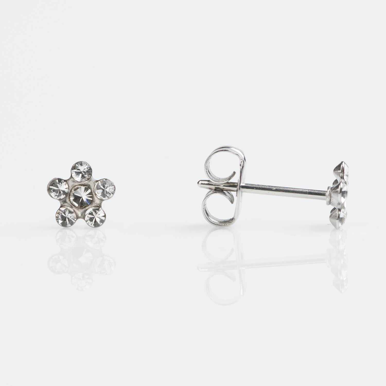 Sensitive™ Sterilized Daisy Cubic Zirconia Fashion Studs – April Crystal – Stainless Steel – 5mm