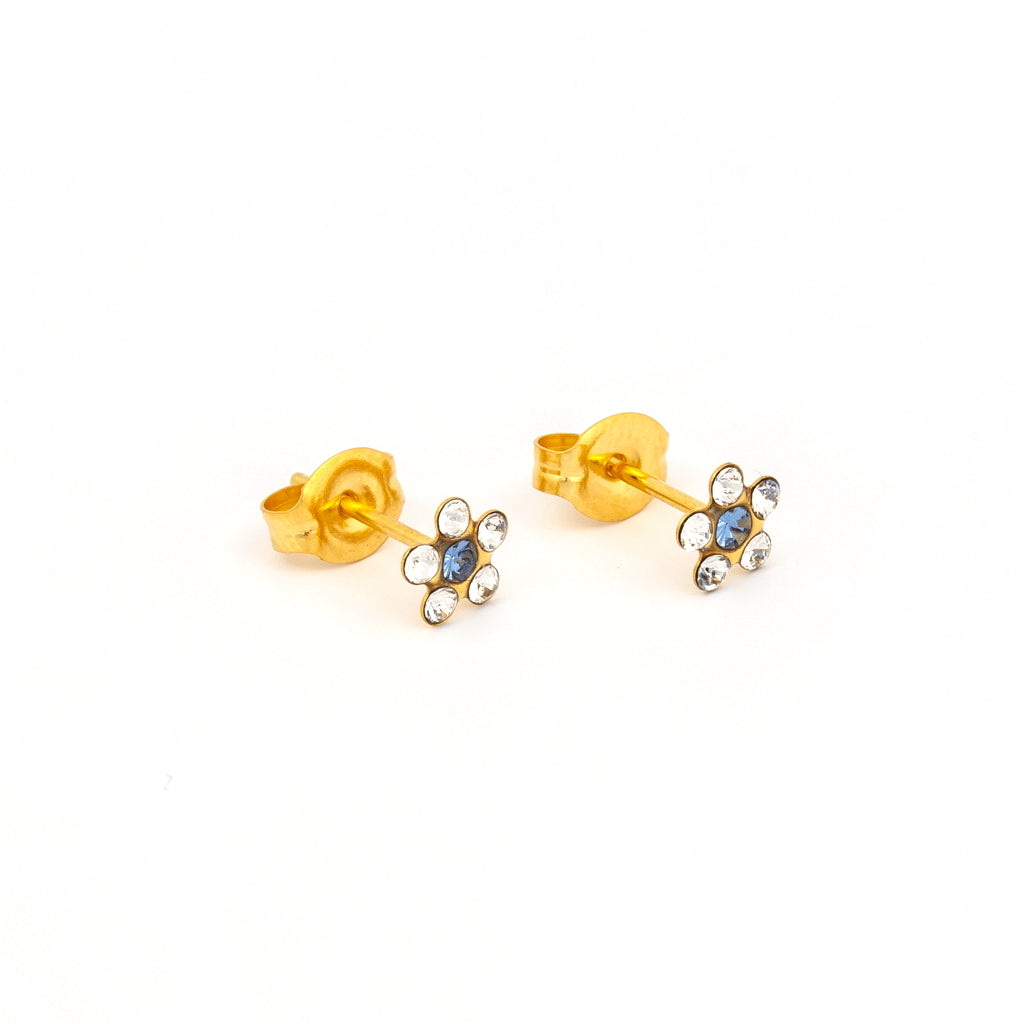 Sensitive™ Sterilized Daisy Cubic Zirconia Fashion Studs – April Crystal + September Sapphire – Stainless Steel