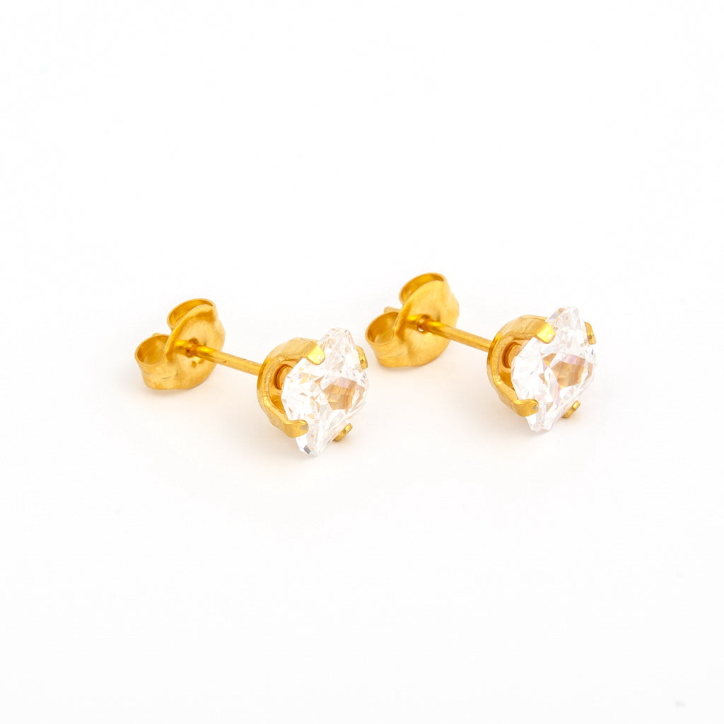 Sensitive™ Sterilized Prong-Set Princess-Cut Cubic Zirconia Fashion Studs – 6×6mm – Gold-Plated