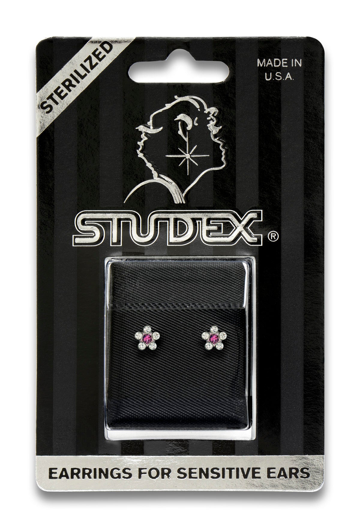 Sensitive™ Sterilized Daisy Cubic Zirconia Fashion Studs – April Crystal + October Rose – Stainless Steel