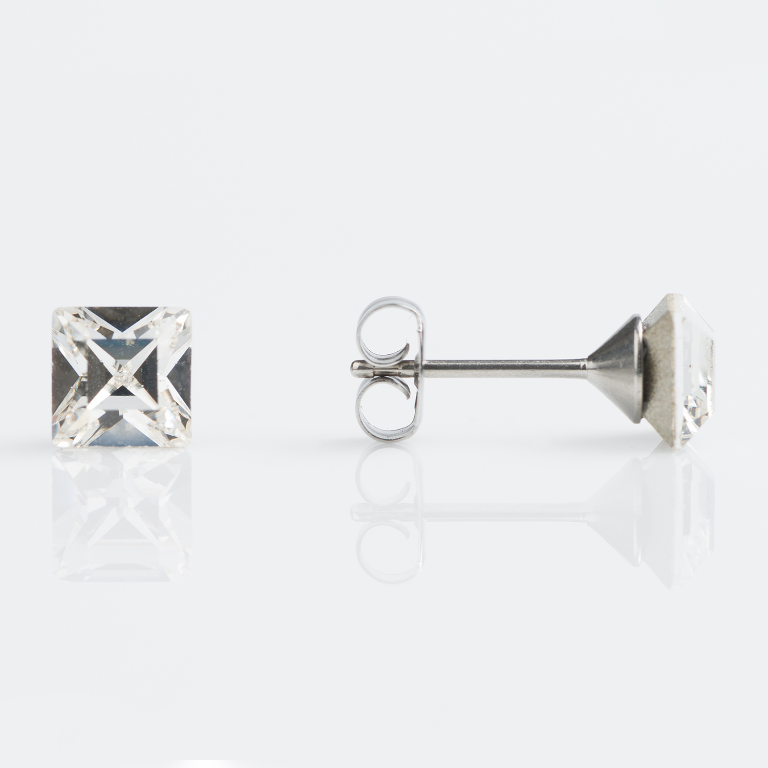 Sensitive™ Sterilized Austrian Crystal Square Fashion Studs – 6×6mm – Stainless Steel