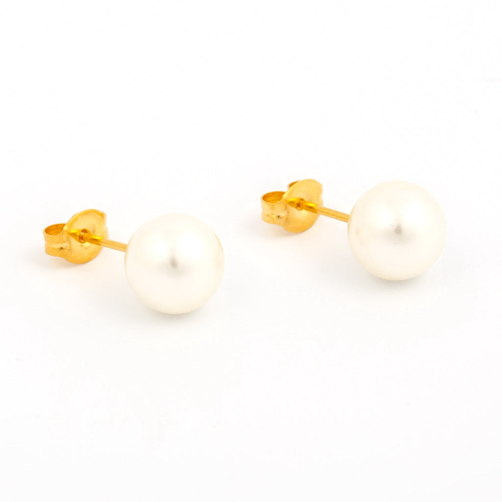 Sensitive™ Sterilized Prong-Set Pearl Fashion Studs – 8mm – White – Gold-Plated