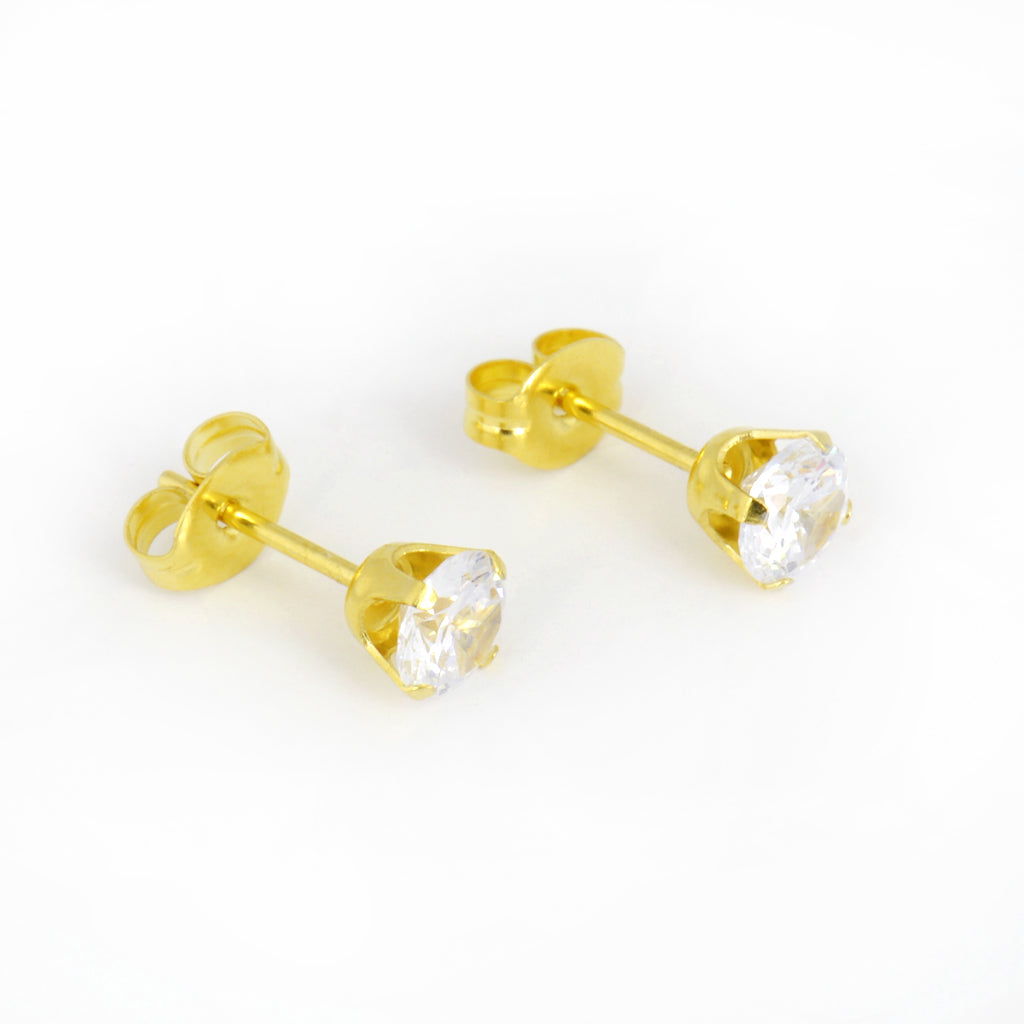Sensitive™ Sterilized Prong-Set Cubic Zirconia Fashion Studs – 5mm – Gold-Plated