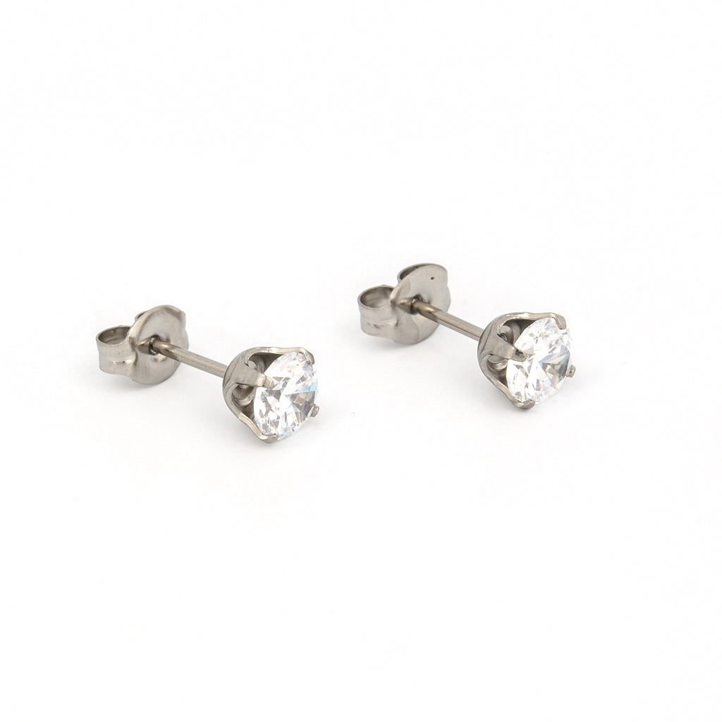 Sensitive™ Sterilized Prong-Set Cubic Zirconia Fashion Studs – 5mm – Stainless Steel