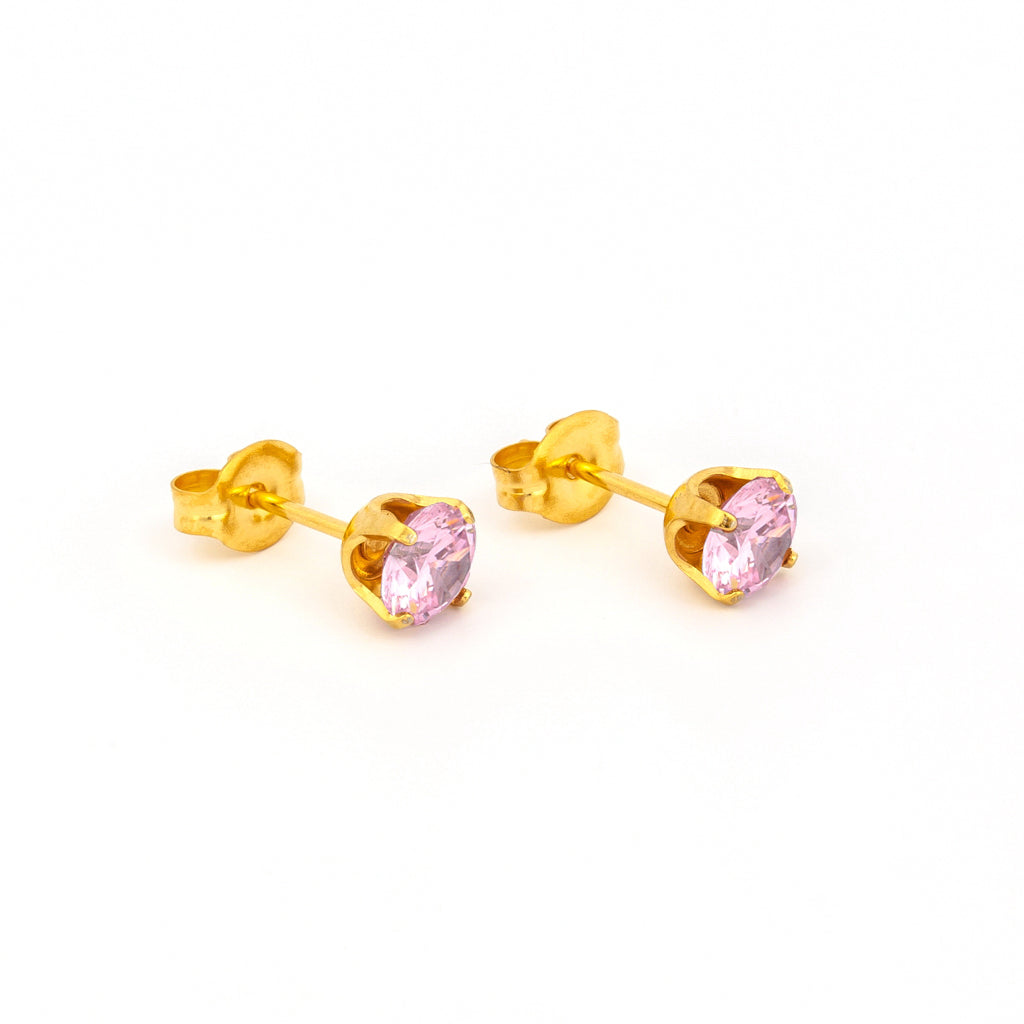 Sensitive™ Sterilized Prong-Set Cubic Zirconia Fashion Studs – 5mm – Pink – Gold-Plated