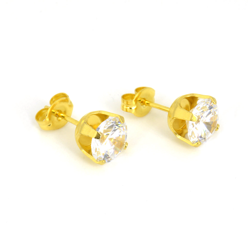 Sensitive™ Sterilized Prong-Set Cubic Zirconia Fashion Studs – 7mm – Gold-Plated