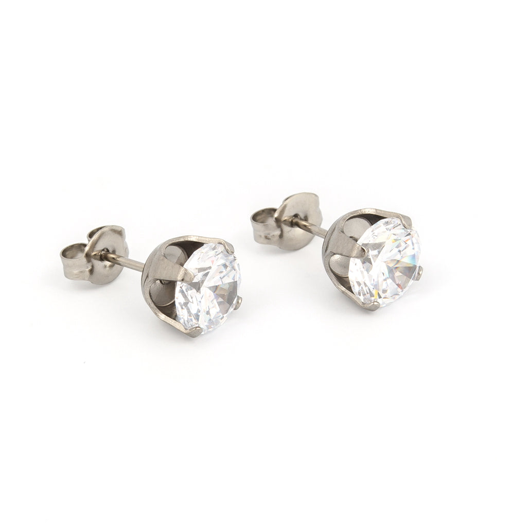 Sensitive™ Sterilized Prong-Set Cubic Zirconia Fashion Studs – 7mm – Stainless Steel