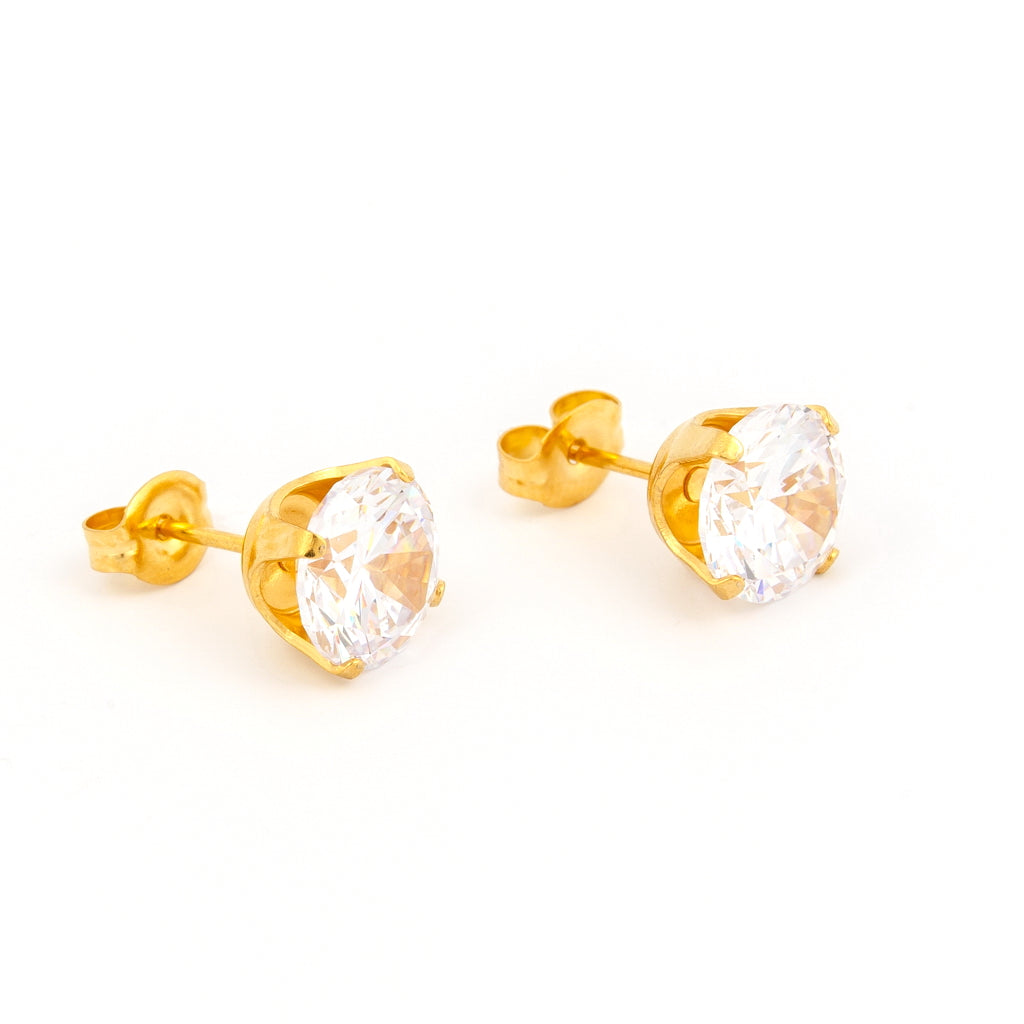 Sensitive™ Sterilized Prong-Set Cubic Zirconia Fashion Studs – 8mm – Gold-Plated