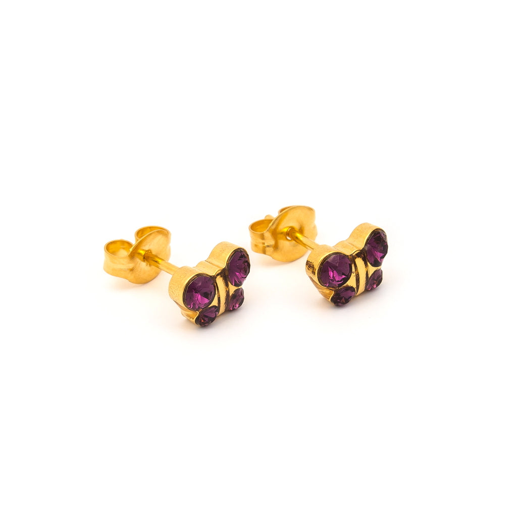 Sensitive™ Puff Pad Fashion Studs – Butterfly – February Amethyst Crystal – Gold-Plated