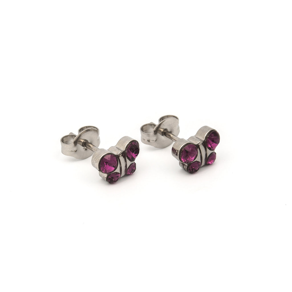 Sensitive™ Puff Pad Fashion Studs – Butterfly – February Amethyst Crystal – Stainless Steel