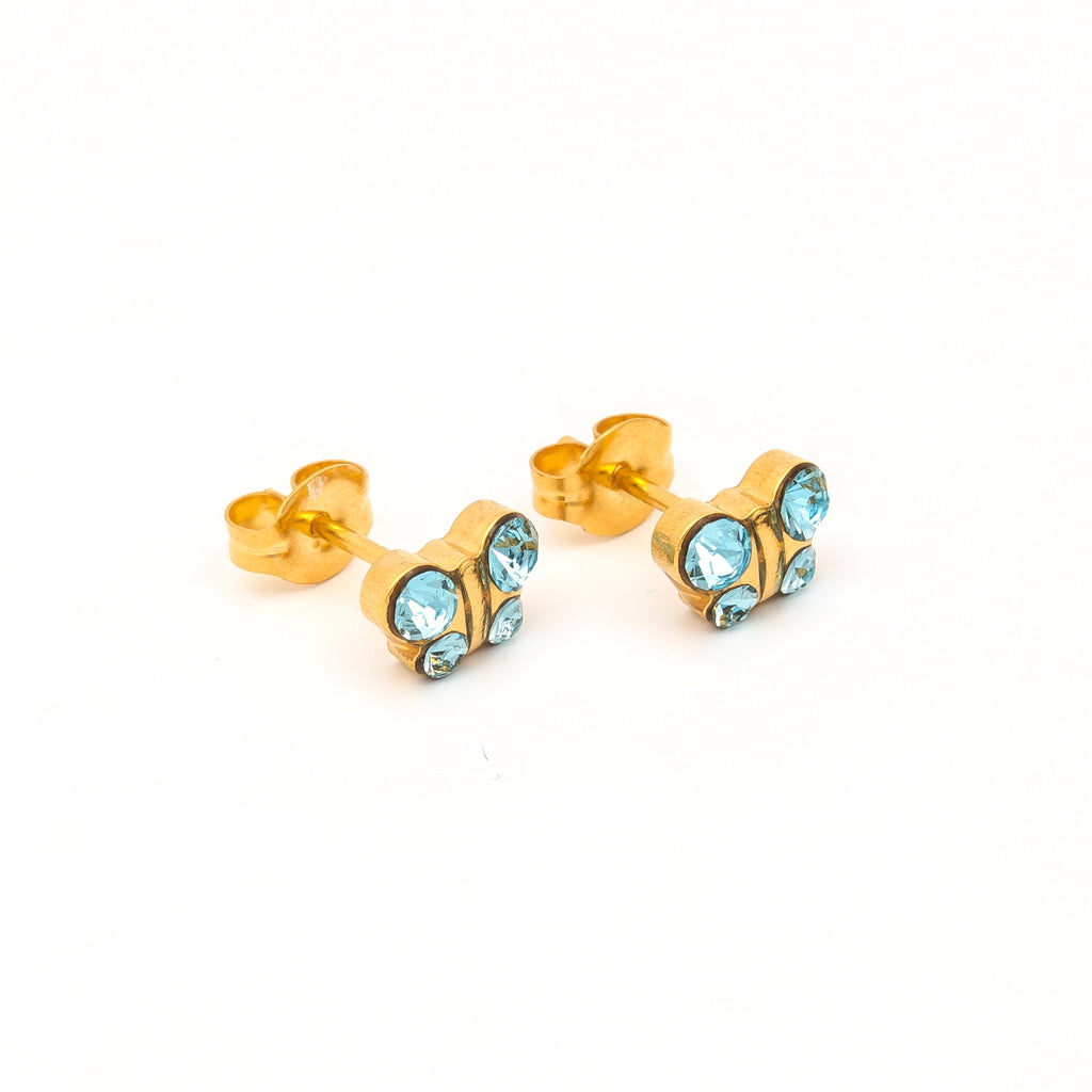 Sensitive™ Puff Pad Fashion Studs – Butterfly – March Aquamarine Crystal – Gold-Plated
