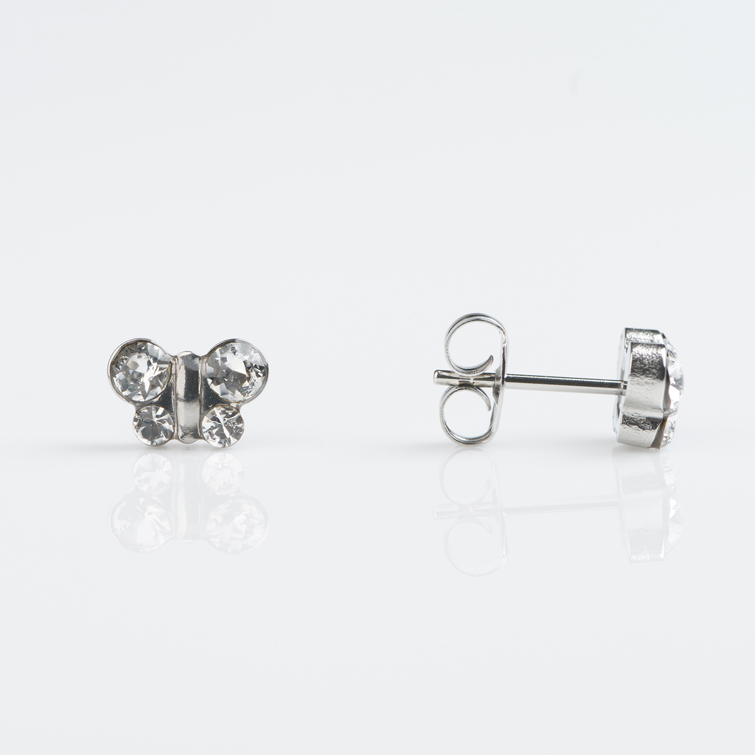 Sensitive™ Puff Pad Fashion Studs – Butterfly – April Crystal – Stainless Steel