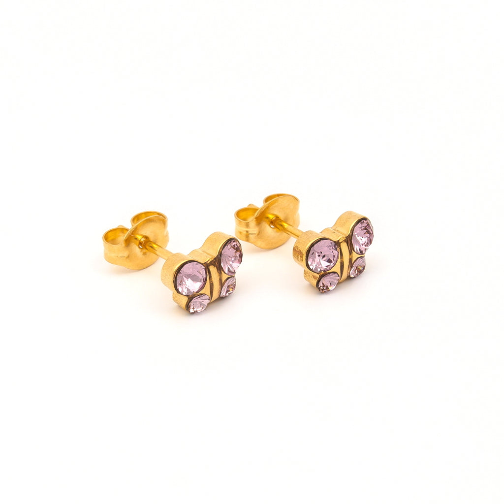 Sensitive™ Puff Pad Fashion Studs – Butterfly – Light Amethyst Crystal – Gold-Plated