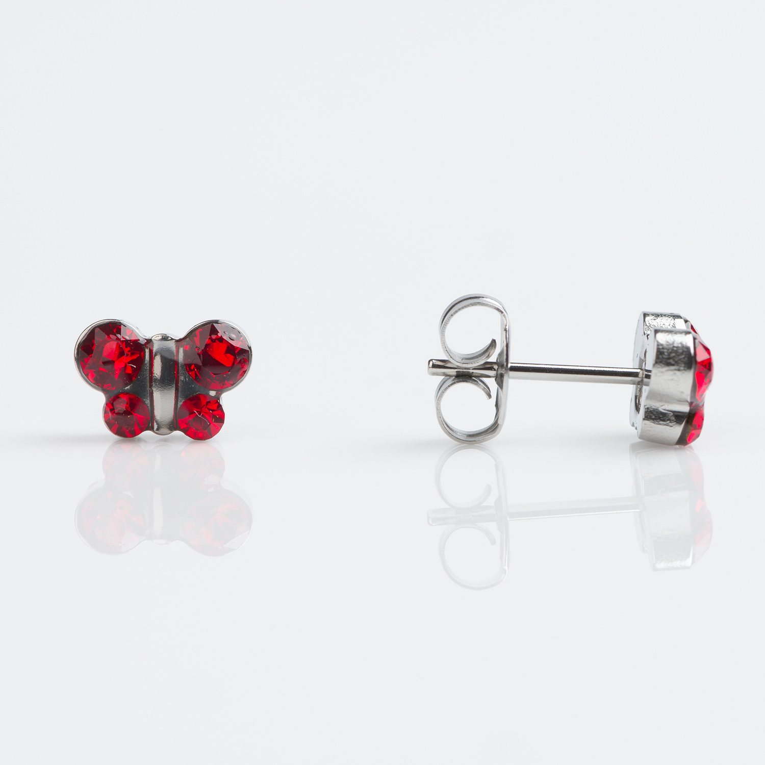 Sensitive™ Puff Pad Fashion Studs – Butterfly – Light Siam Crystal – Stainless Steel