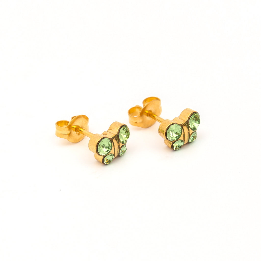 Sensitive™ Puff Pad Fashion Studs – Butterfly – August Peridot Crystal – Gold-Plated