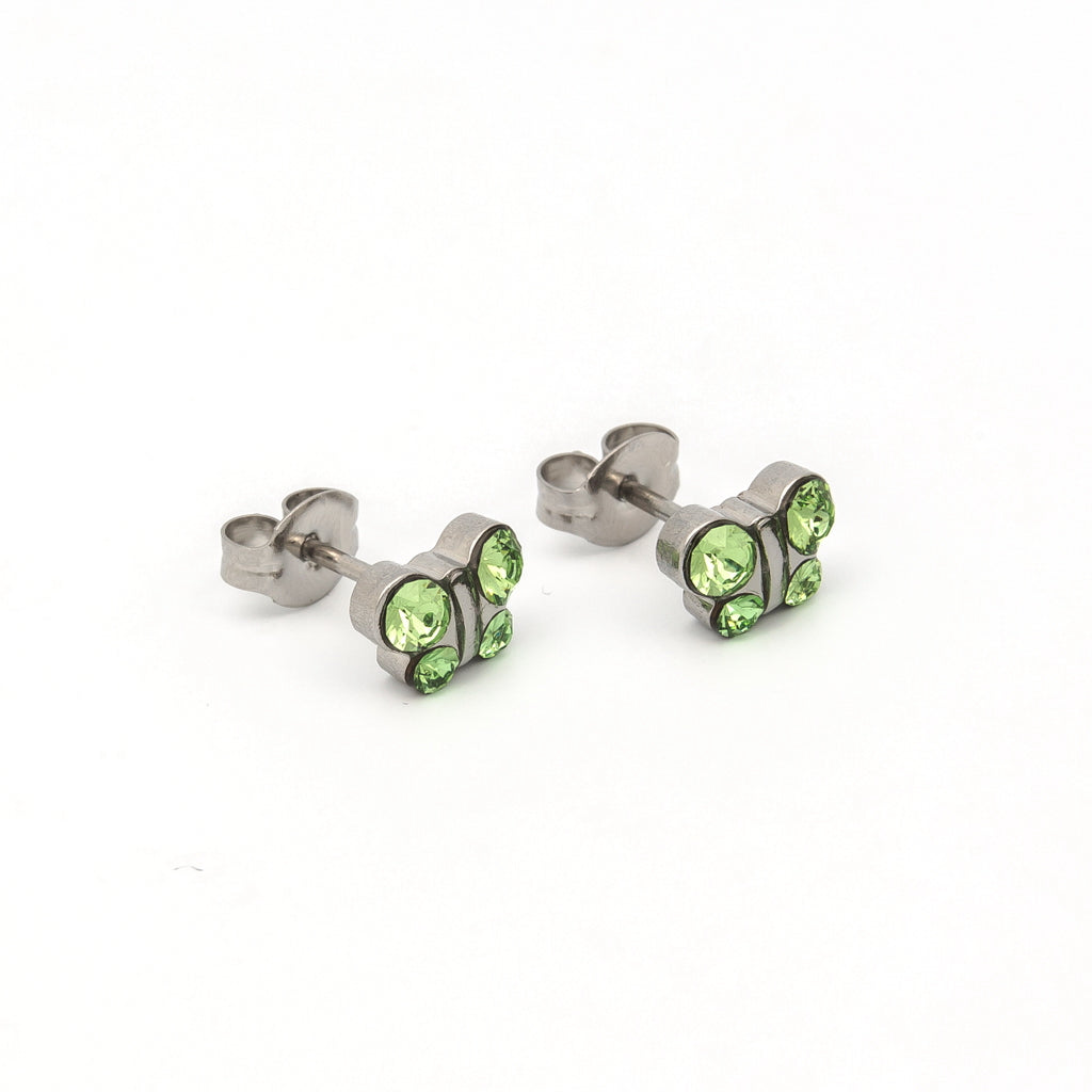 Sensitive™ Puff Pad Fashion Studs – Butterfly – August Peridot Crystal – Stainless Steel