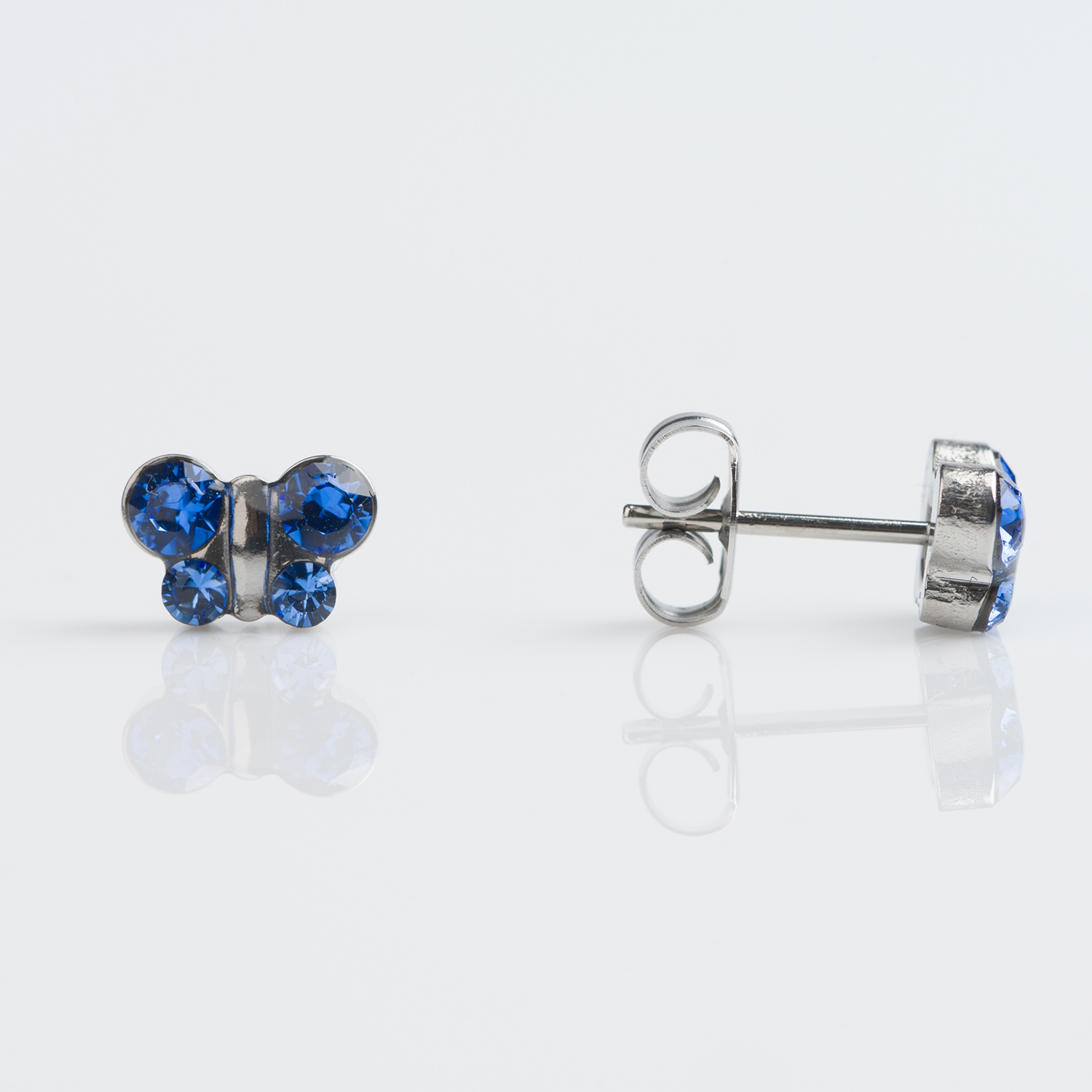 Sensitive™ Puff Pad Fashion Studs – Butterfly – September Sapphire Crystal – Stainless Steel