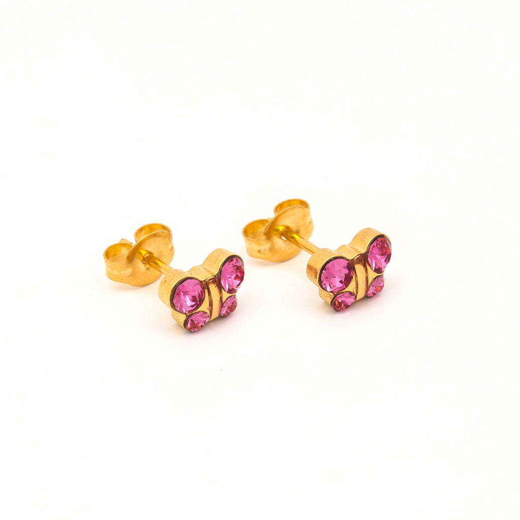 Sensitive™ Puff Pad Fashion Studs – Butterfly – October Rose Crystal – Gold-Plated