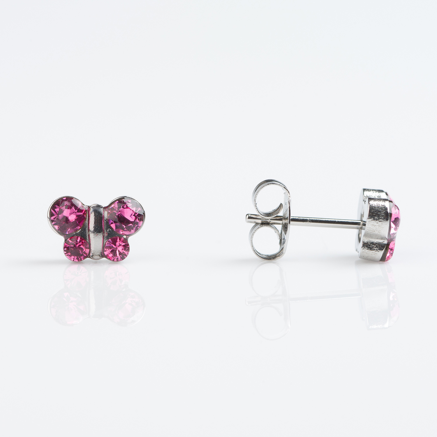 Sensitive™ Puff Pad Fashion Studs – Butterfly – October Rose Crystal – Stainless Steel