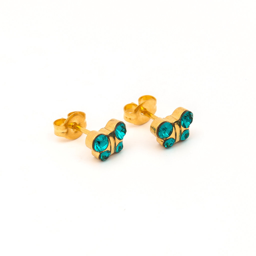 Sensitive™ Puff Pad Fashion Studs – Butterfly – December Blue Zircon – Gold-Plated