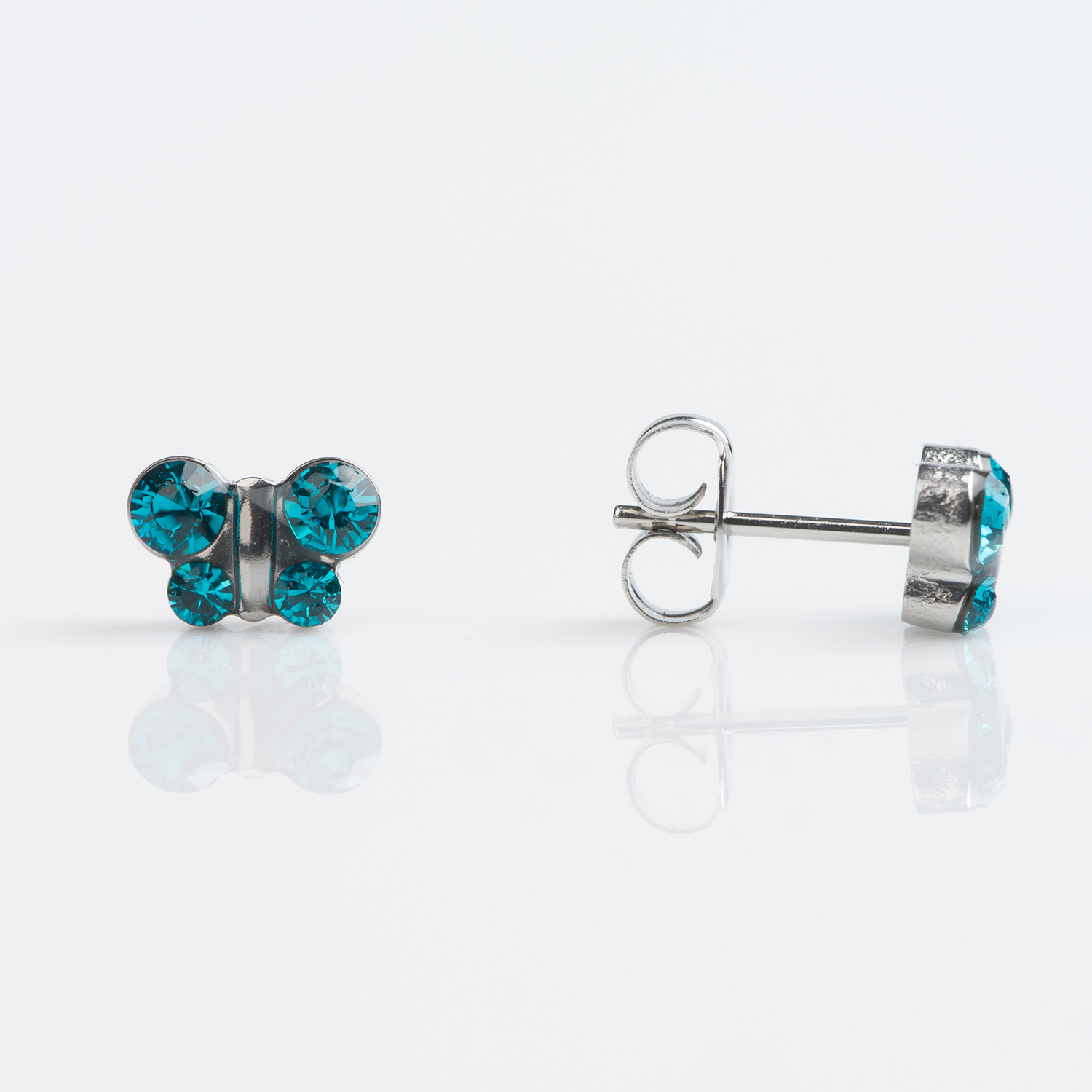 Sensitive™ Puff Pad Fashion Studs – Butterfly – December Blue Zircon – Stainless Steel
