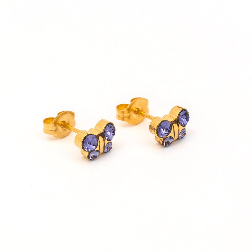 Sensitive™ Puff Pad Fashion Studs – Butterfly – Tanzanite Crystal – Gold-Plated