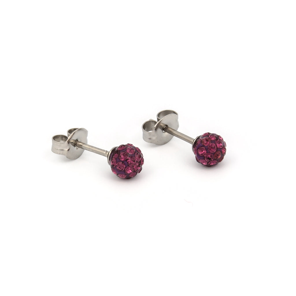 Sensitive™ Puff Pad Fashion Studs – Fireball – 4.5mm – February Amethyst Crystal – Stainless Steel