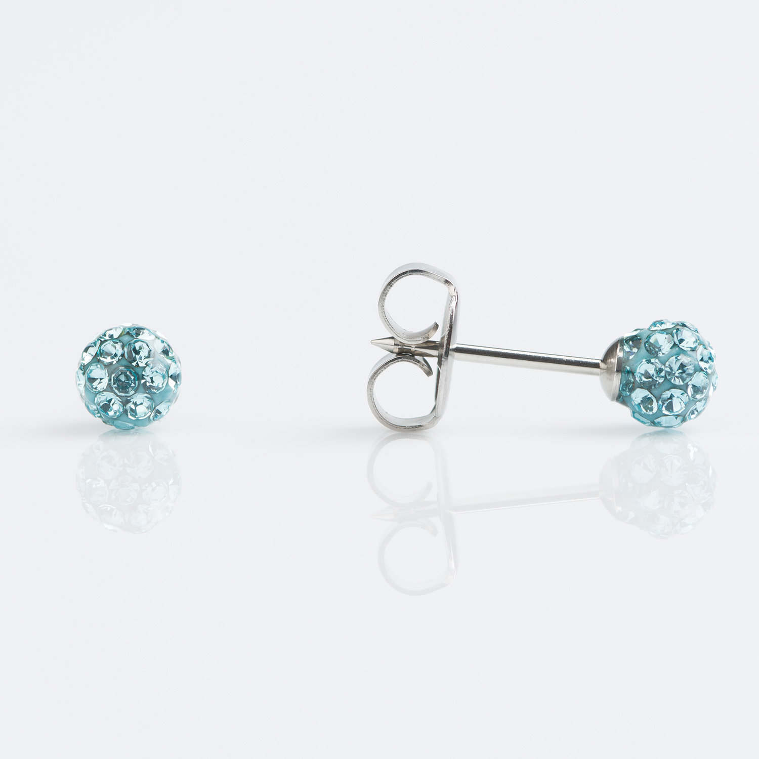 Sensitive™ Puff Pad Fashion Studs – Fireball – 4.5mm – March Aquamarine Crystal – Stainless Steel