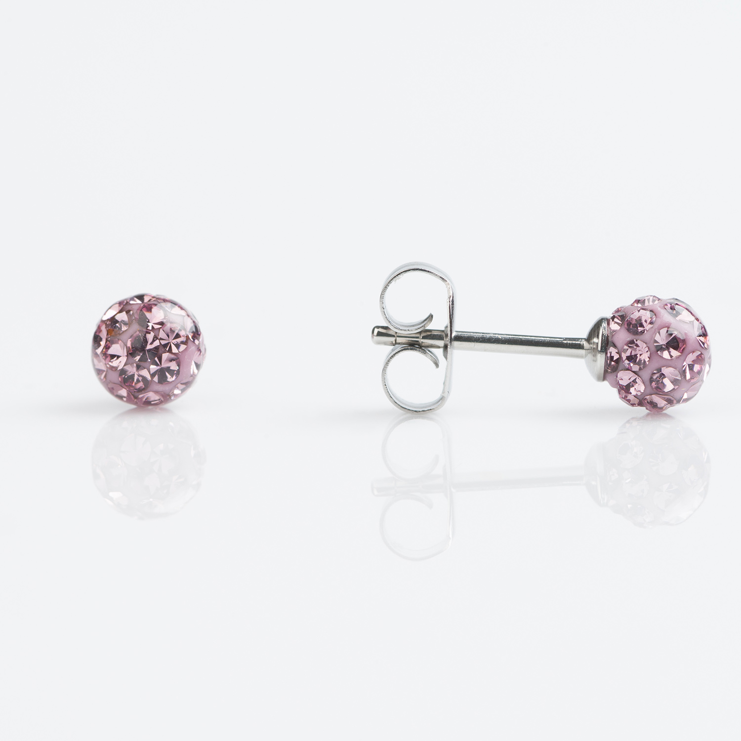 Sensitive™ Puff Pad Fashion Studs – Fireball – 4.5mm – Light Amethyst Crystal – Stainless Steel