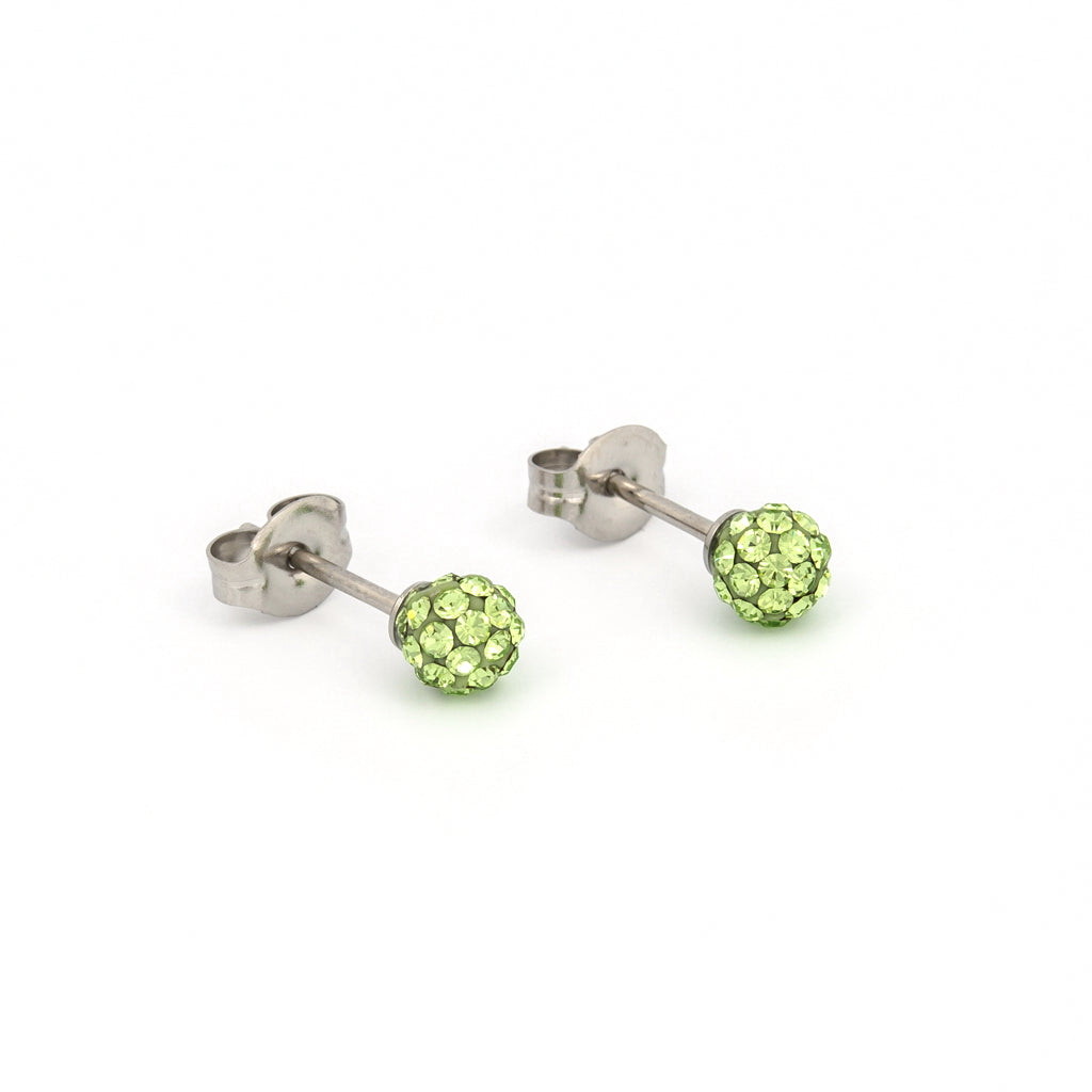 Sensitive™ Puff Pad Fashion Studs – Fireball – 4.5mm – August Peridot Crystal – Stainless Steel