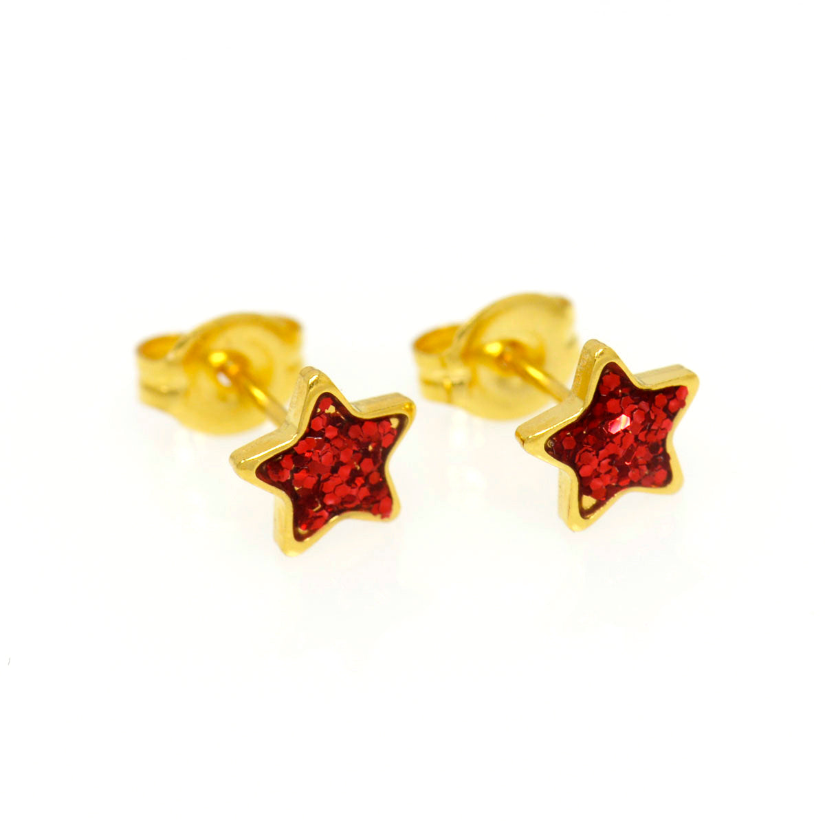 Sensitive™ Puff Pad Fashion Studs – Red Glitter Star – Gold-Plated