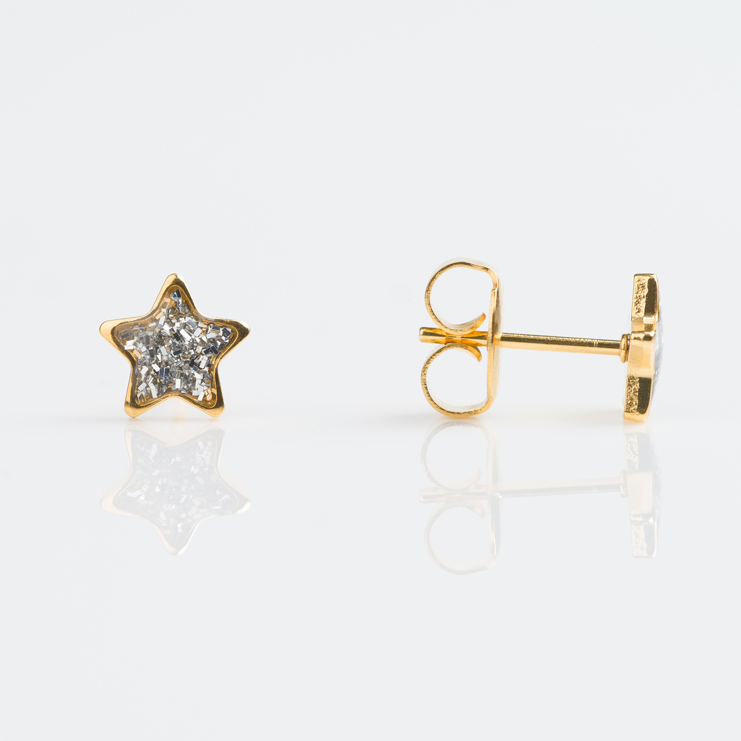 Sensitive™ Puff Pad Fashion Studs – Clear Glitter Star – Gold-Plated