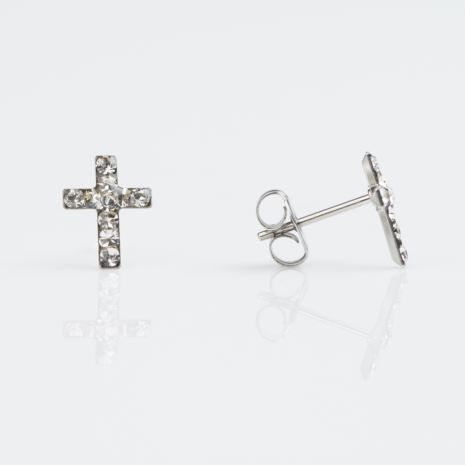 Sensitive™ Puff Pad Prong-Set Birthstone Fashion Studs – Cross – April Crystal – Stainless Steel