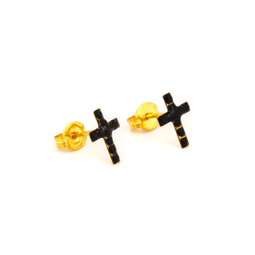 Sensitive™ Puff Pad Fashion Studs – Cross – Jet Crystal – Gold-Plated