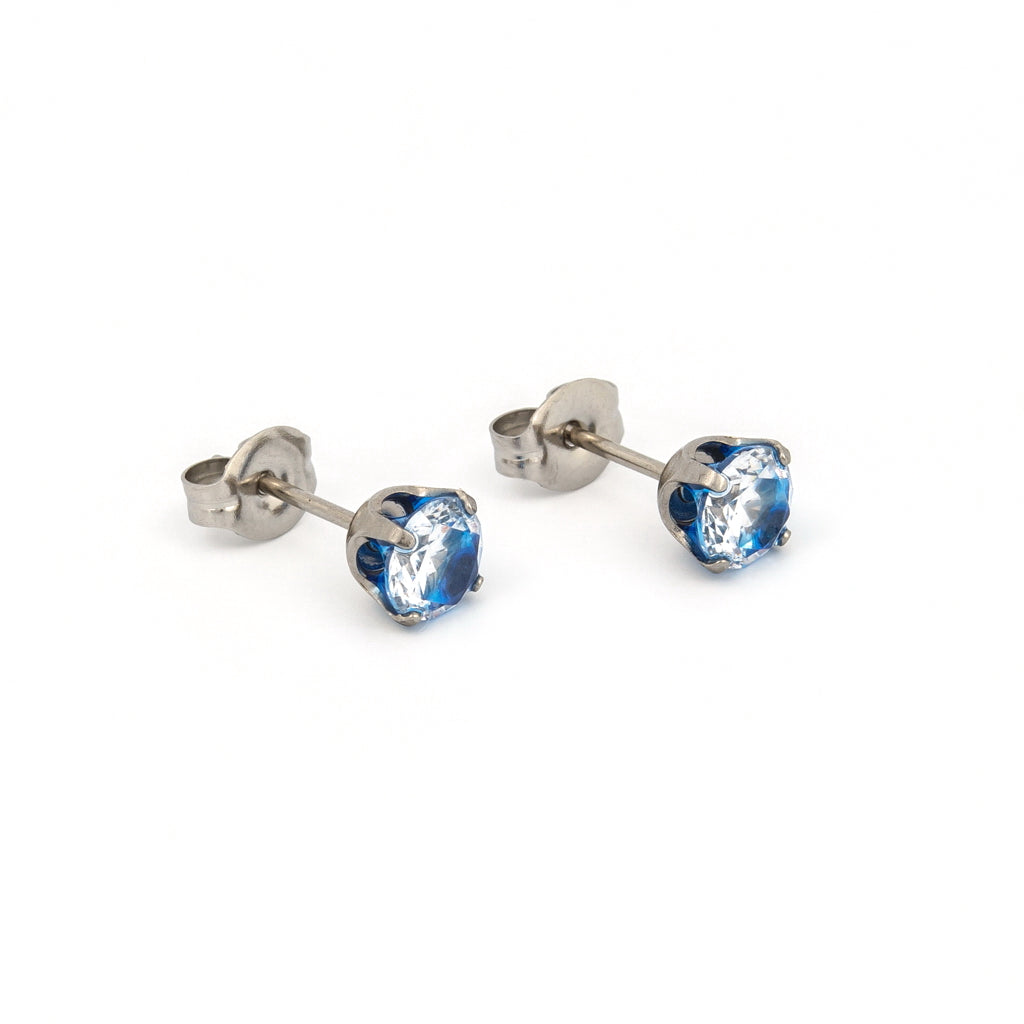 Sensitive™ Puff Pad Prong-Set Cubic Zirconia Fashion Studs – 5mm – Neon Blue – Stainless Steel