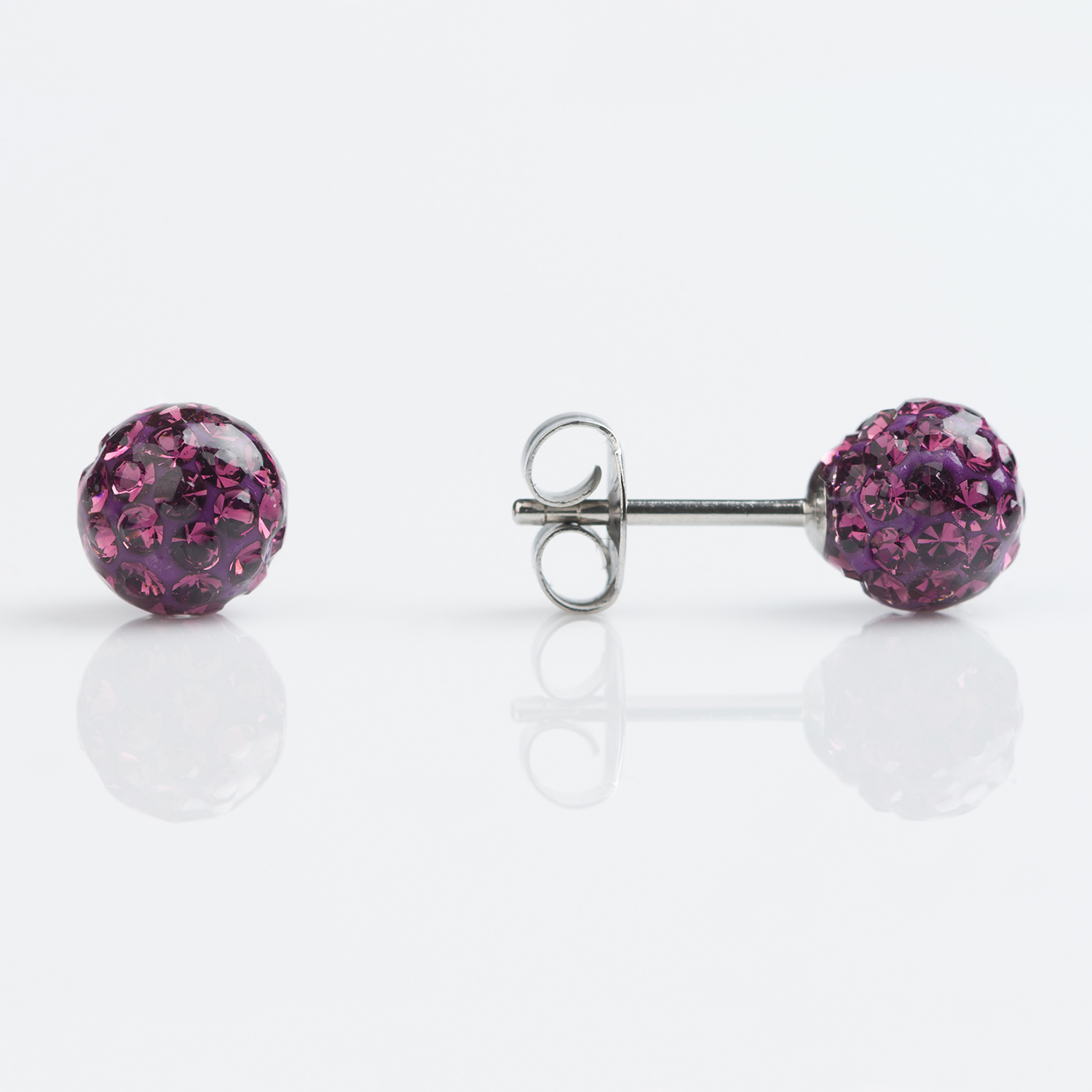 Sensitive™ Puff Pad Fashion Studs – Fireball – 6mm – February Amethyst Crystal – Stainless Steel