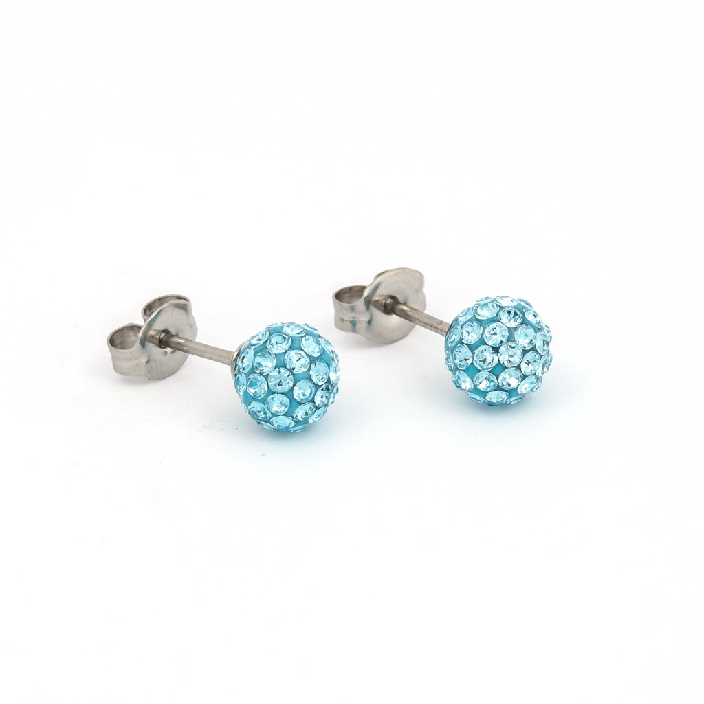 Sensitive™ Puff Pad Fashion Studs – Fireball – 6mm – March Aquamarine Crystal – Stainless Steel