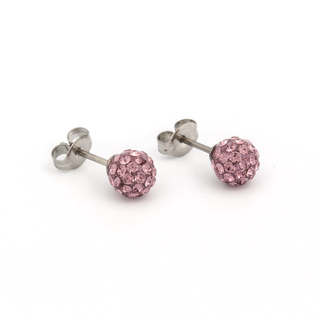 Sensitive™ Puff Pad Fashion Studs – Fireball – 6mm – Light Amethyst Crystal – Stainless Steel