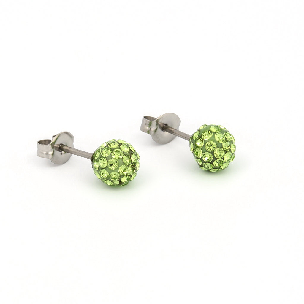 Sensitive™ Puff Pad Fashion Studs – Fireball – 6mm – August Peridot Crystal – Stainless Steel