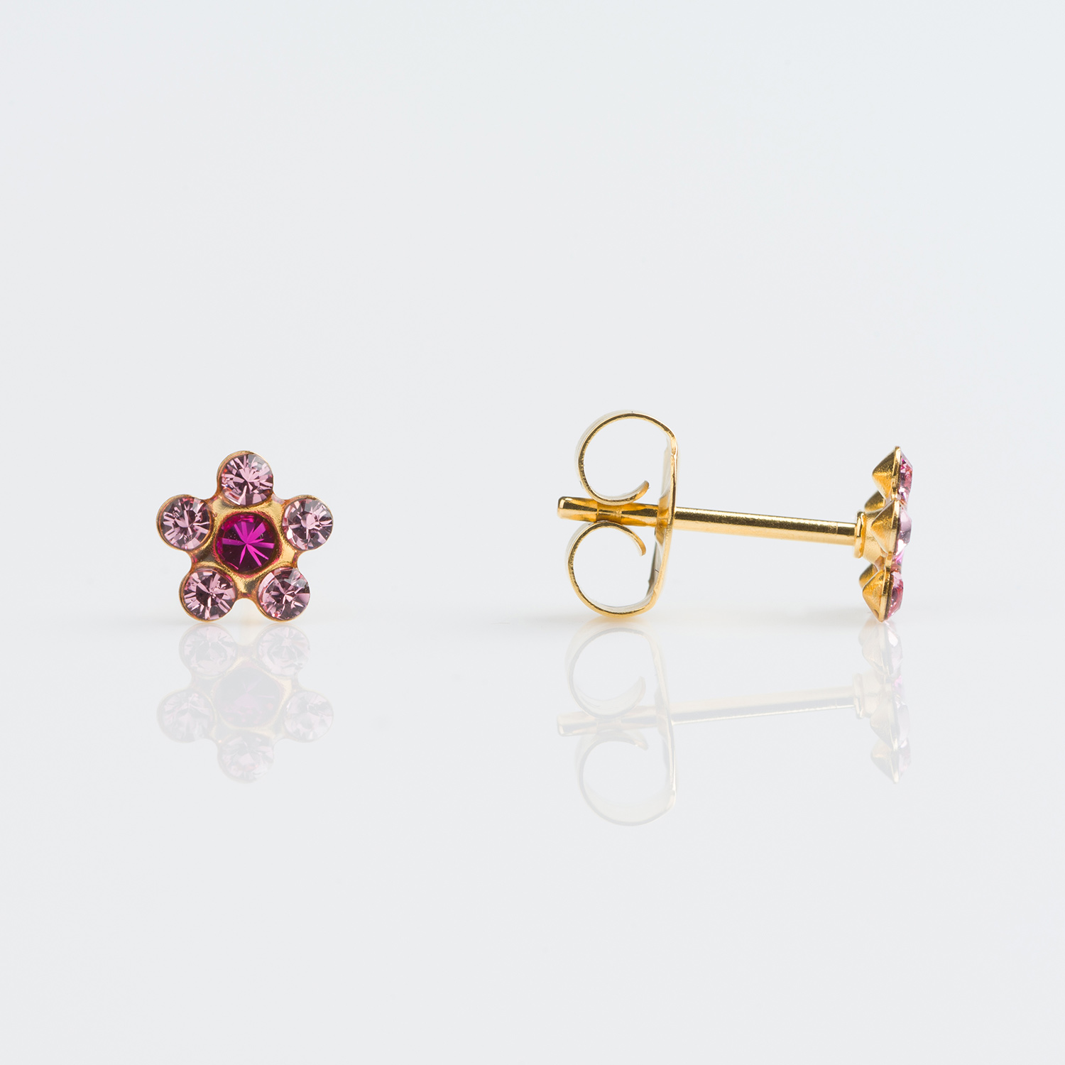 Sensitive™ Puff Pad Fashion Studs – Daisy – Light Rose + Fuchsia – Gold-Plated