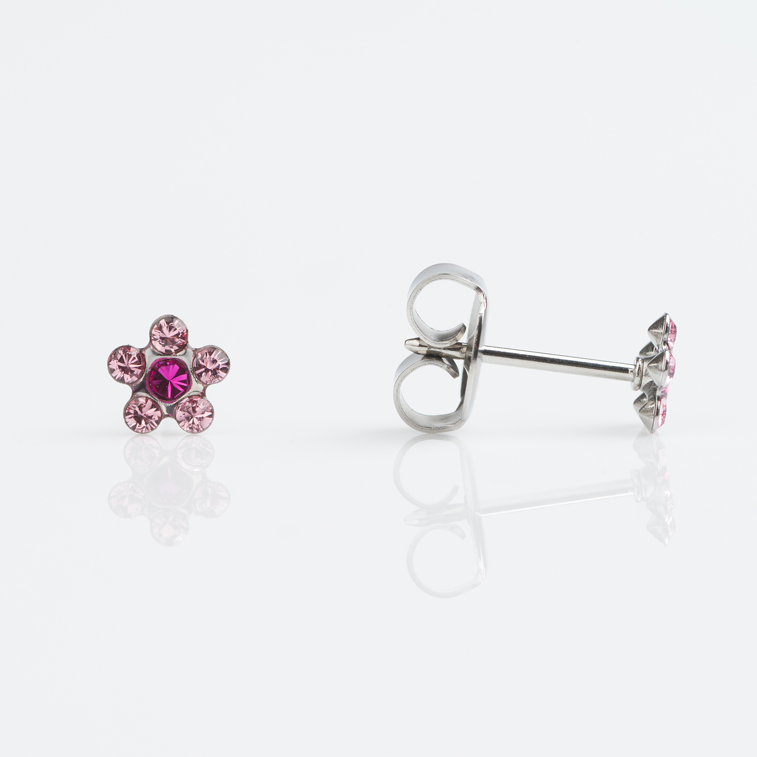 Sensitive™ Puff Pad Fashion Studs – Daisy – Light Rose + Fuchsia – Stainless Steel