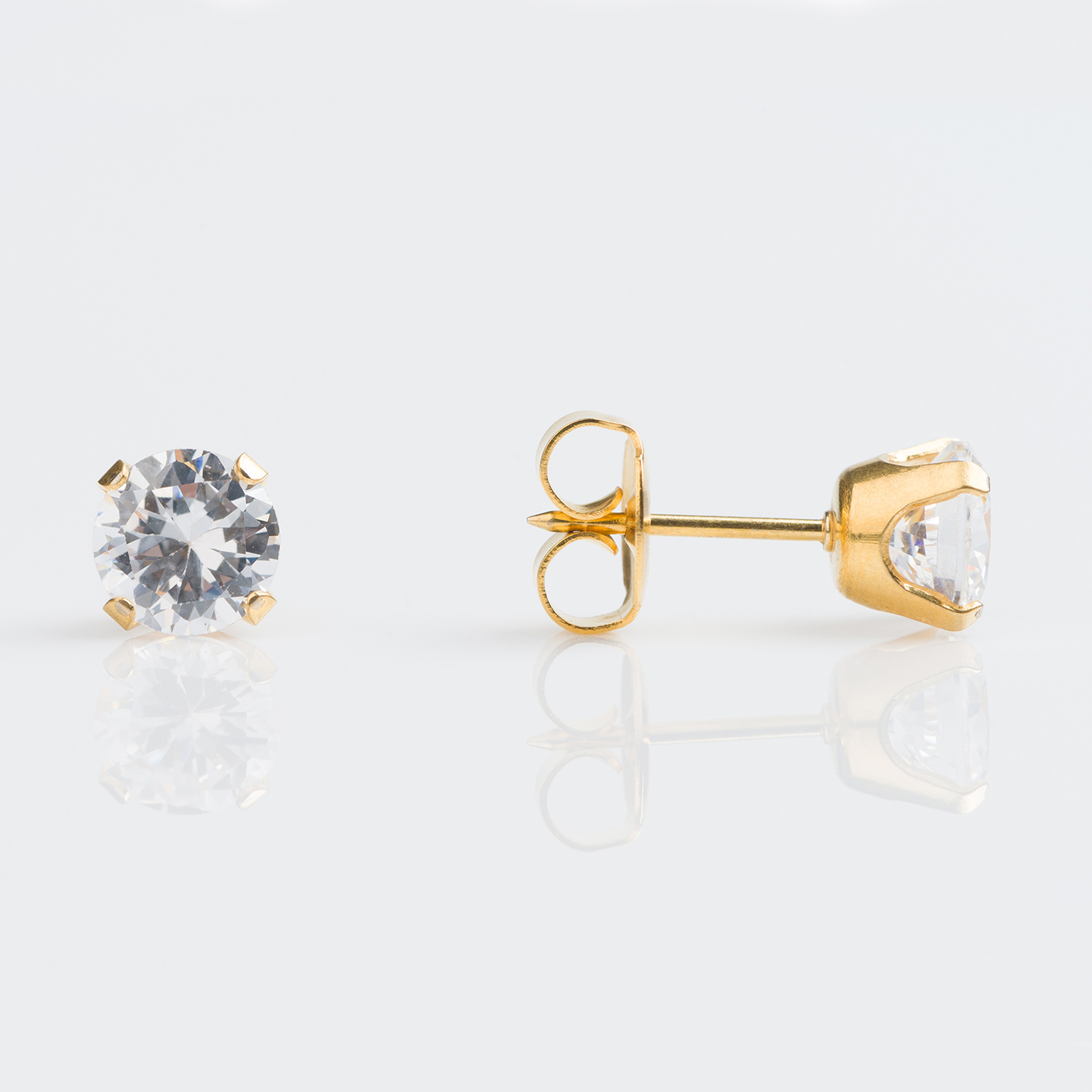 Sensitive™ Puff Pad Prong-Set Cubic Zirconia Fashion Studs – 6mm – Gold-Plated