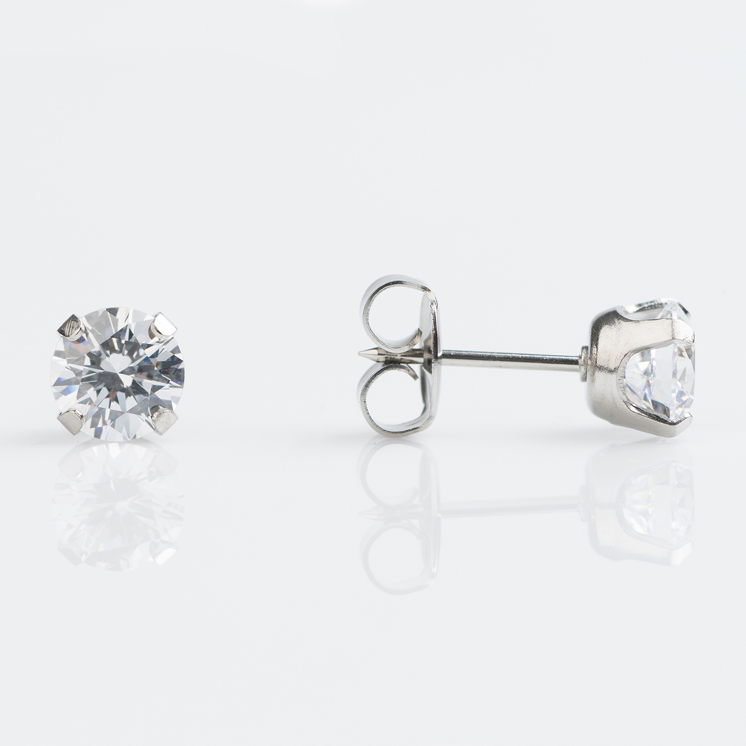 Sensitive™ Puff Pad Prong-Set Cubic Zirconia Fashion Studs – 6mm – Stainless Steel